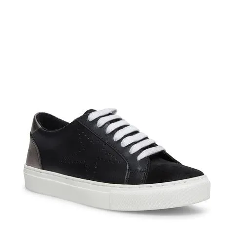 Steve Madden Rezza Black Leather Lace Up Casual Tennis Sneakers