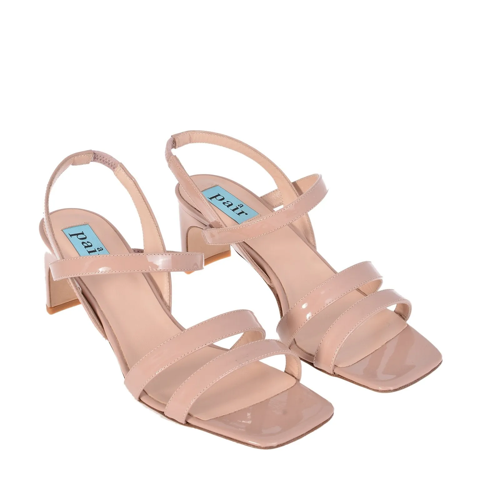 String Patent Beige Heeled Sandals