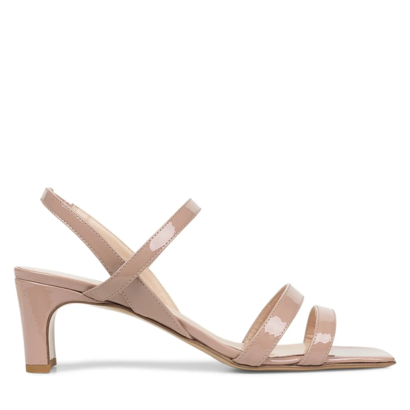 String Patent Beige Heeled Sandals