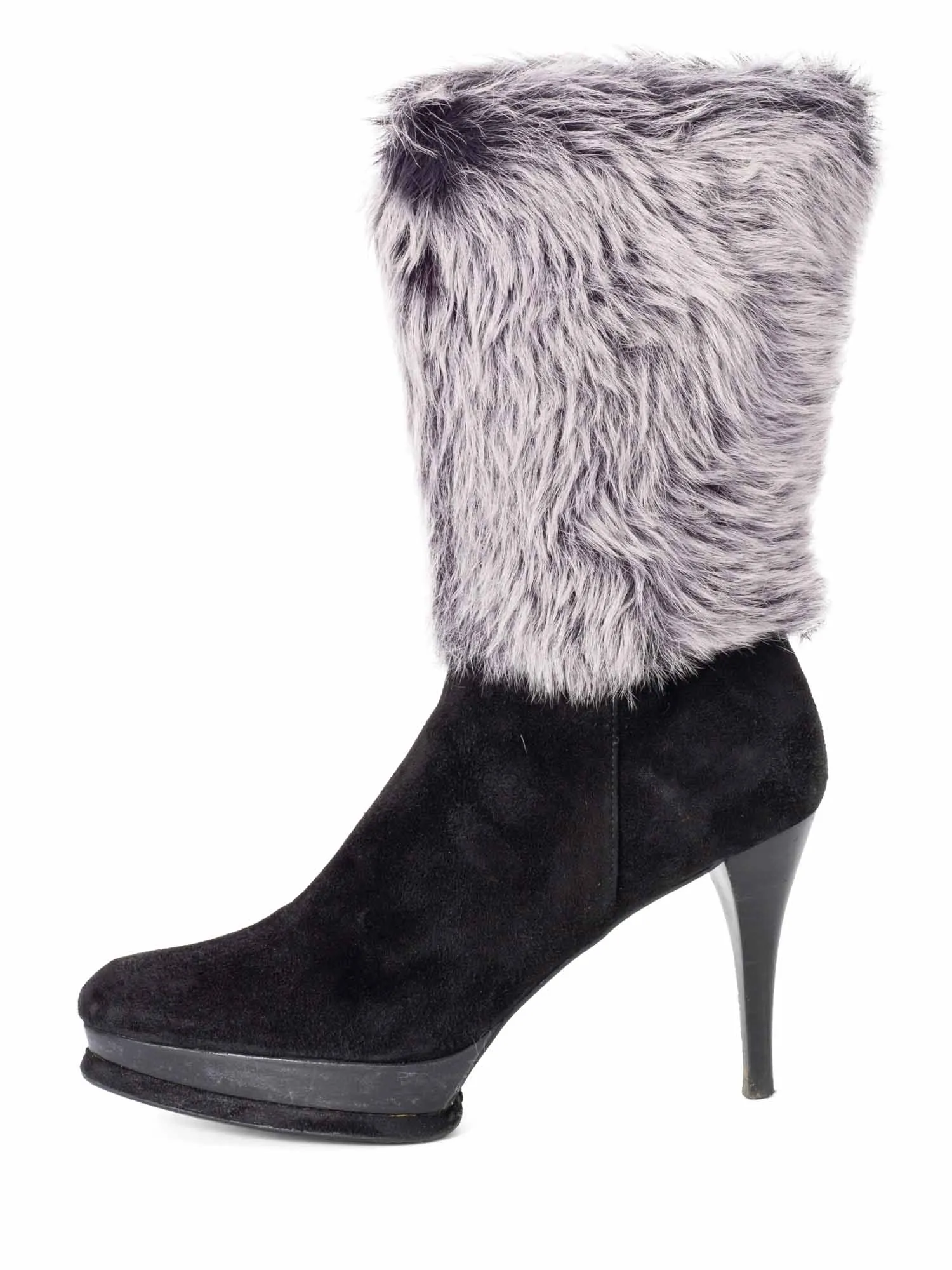 Stuart Weitzman Shearling Suede Platform Boots Black