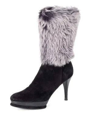 Stuart Weitzman Shearling Suede Platform Boots Black