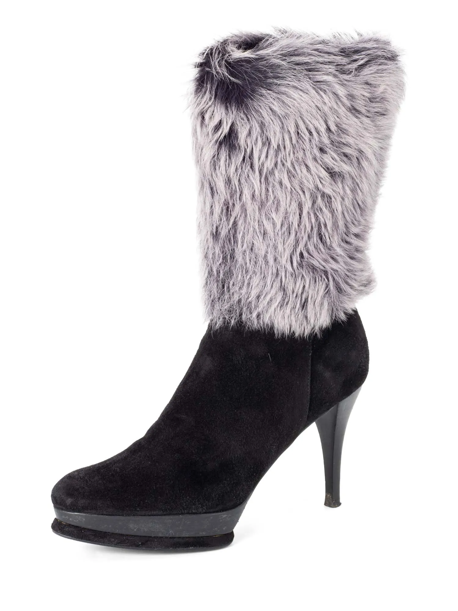 Stuart Weitzman Shearling Suede Platform Boots Black