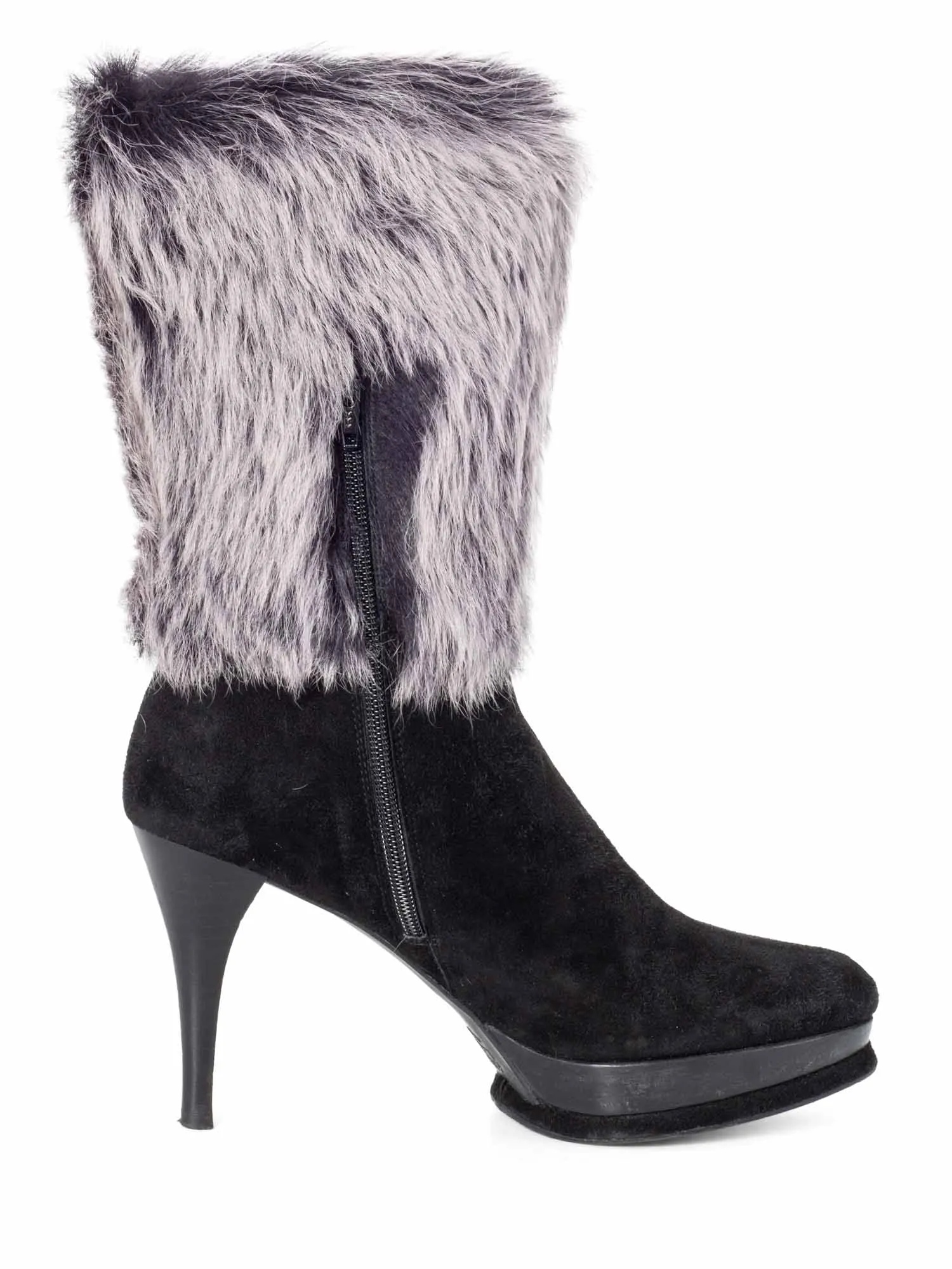 Stuart Weitzman Shearling Suede Platform Boots Black