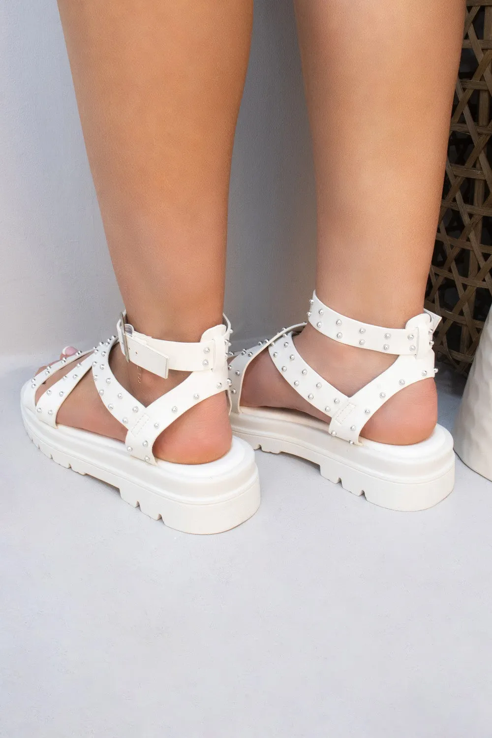 Studded Chunky Gladiator Sandal White