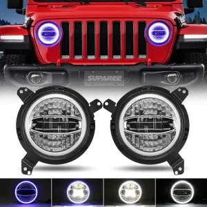Suparee 7'' Jeep LED Halo Headlights with 9'' Headlight Bracket for 2018  JL JLU JT