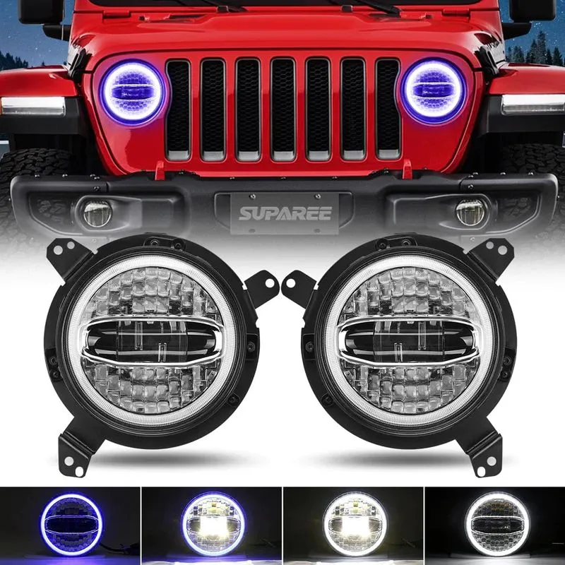 Suparee 7'' Jeep LED Halo Headlights with 9'' Headlight Bracket for 2018  JL JLU JT