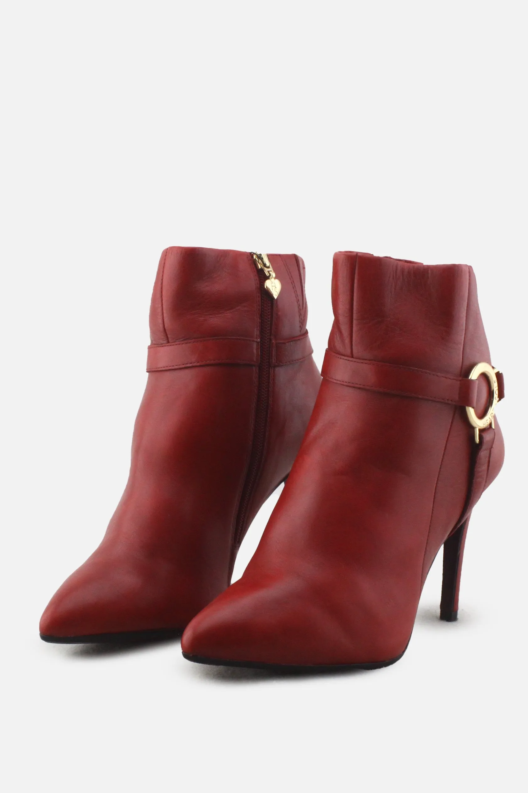 Tamaris Zipper Buckle Straps Stilettos Ankle Boots |100% Authentic Leather