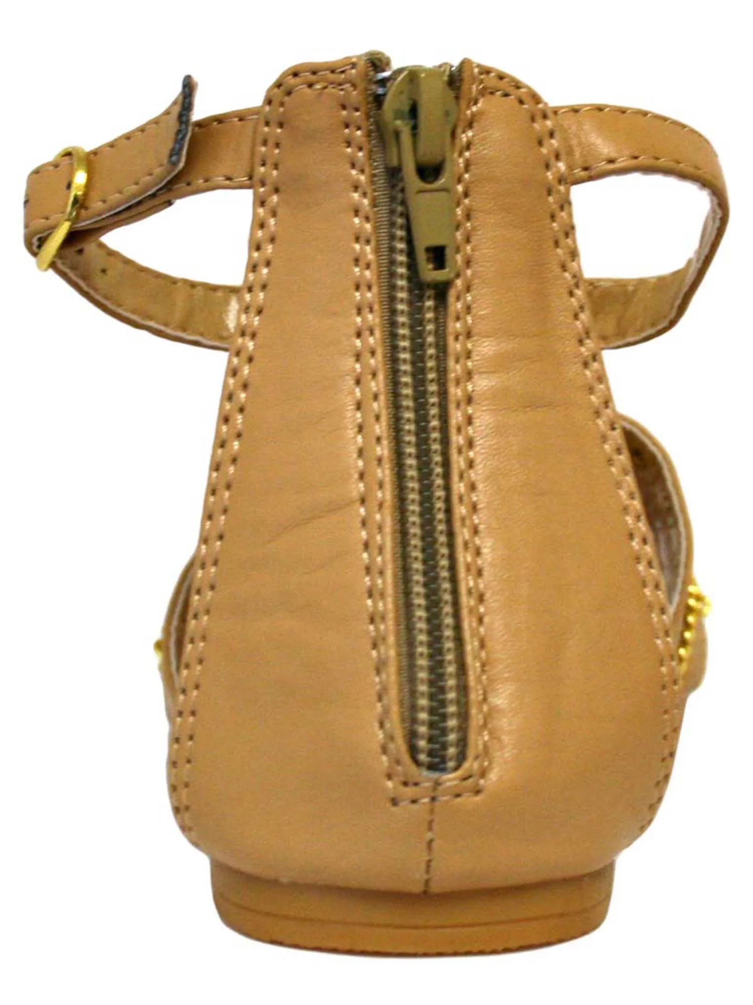 Tan Studded Strappy Womens Sandals With Chain Trim Size 8