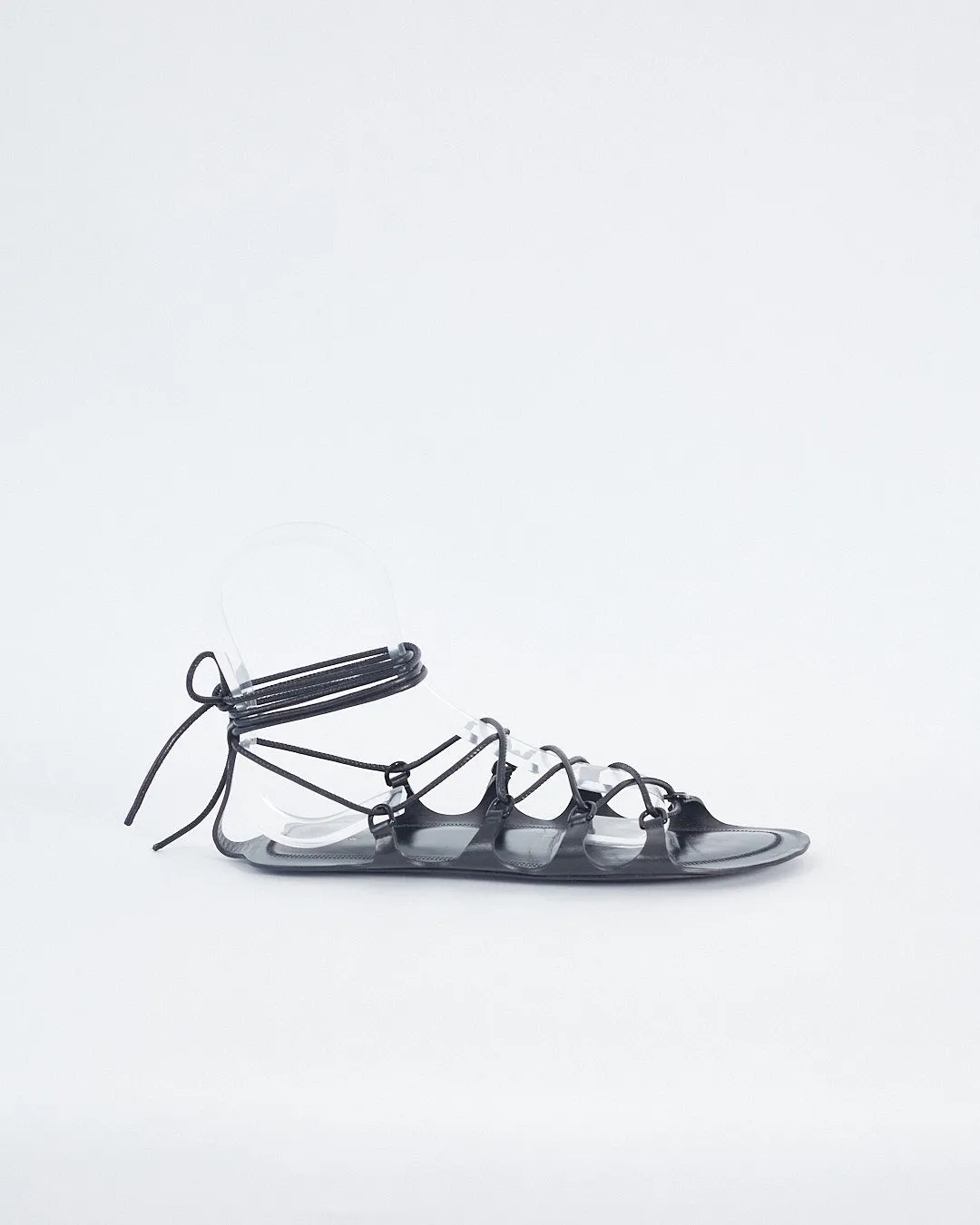 The Row 'cross' leather tie gladiator sandals, black, 39
