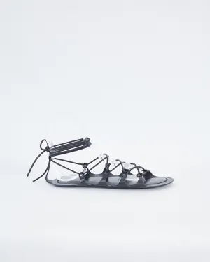 The Row 'cross' leather tie gladiator sandals, black, 39
