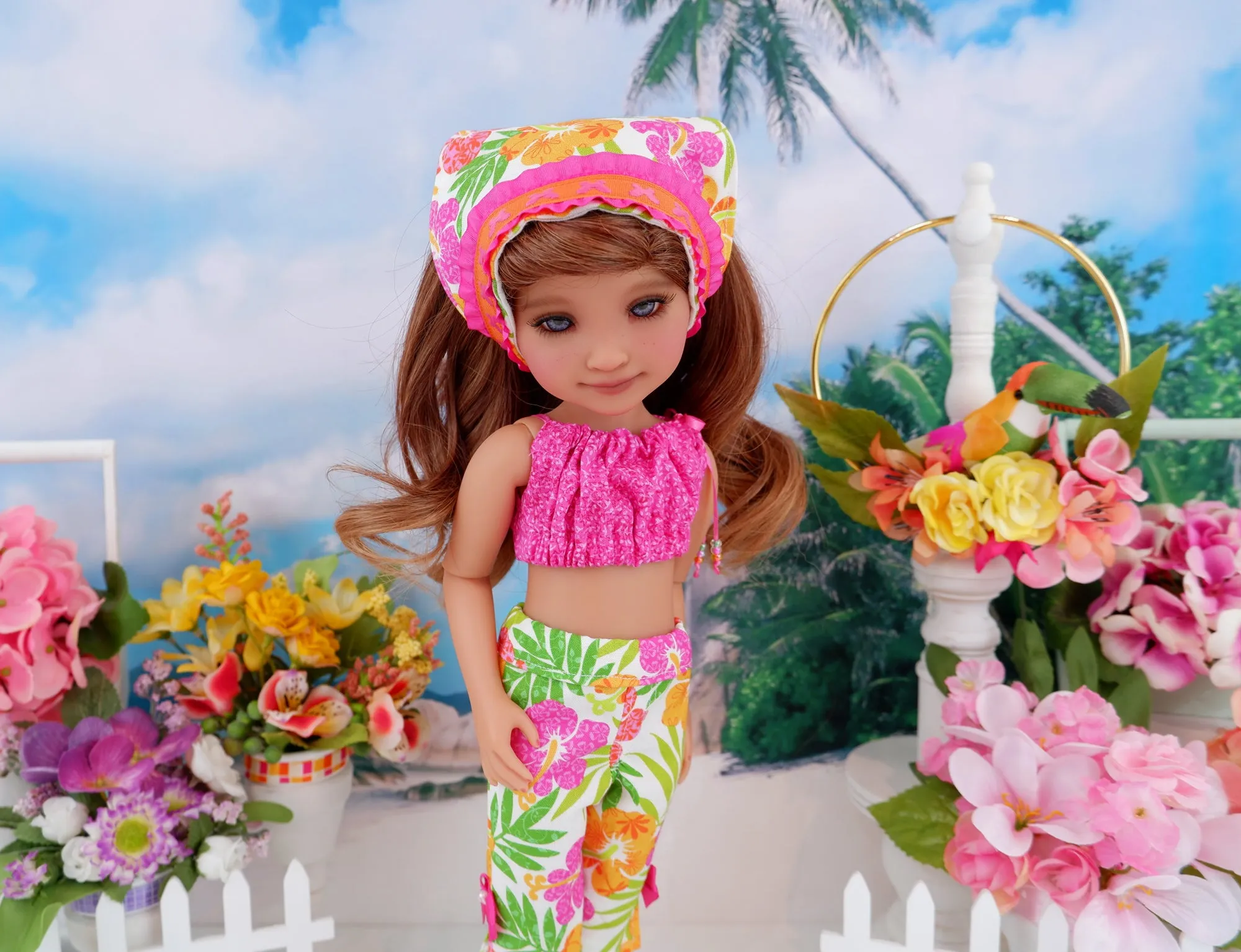 Tropical Hibiscus - crop top & capris with sandals for Ruby Red Fashion Friends doll