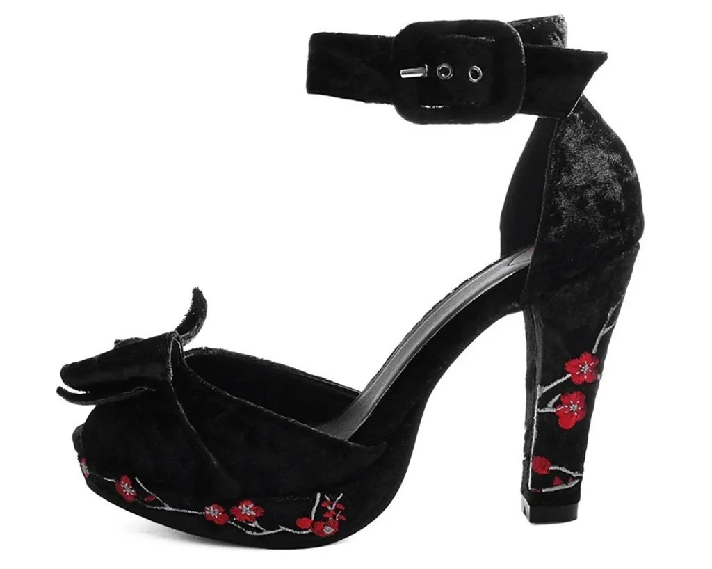 TUK A9446L Black Velvet & Red Blossom Starlet Heel