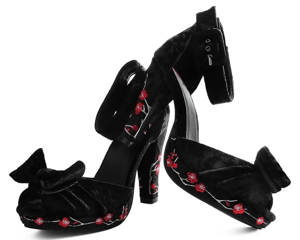 TUK A9446L Black Velvet & Red Blossom Starlet Heel