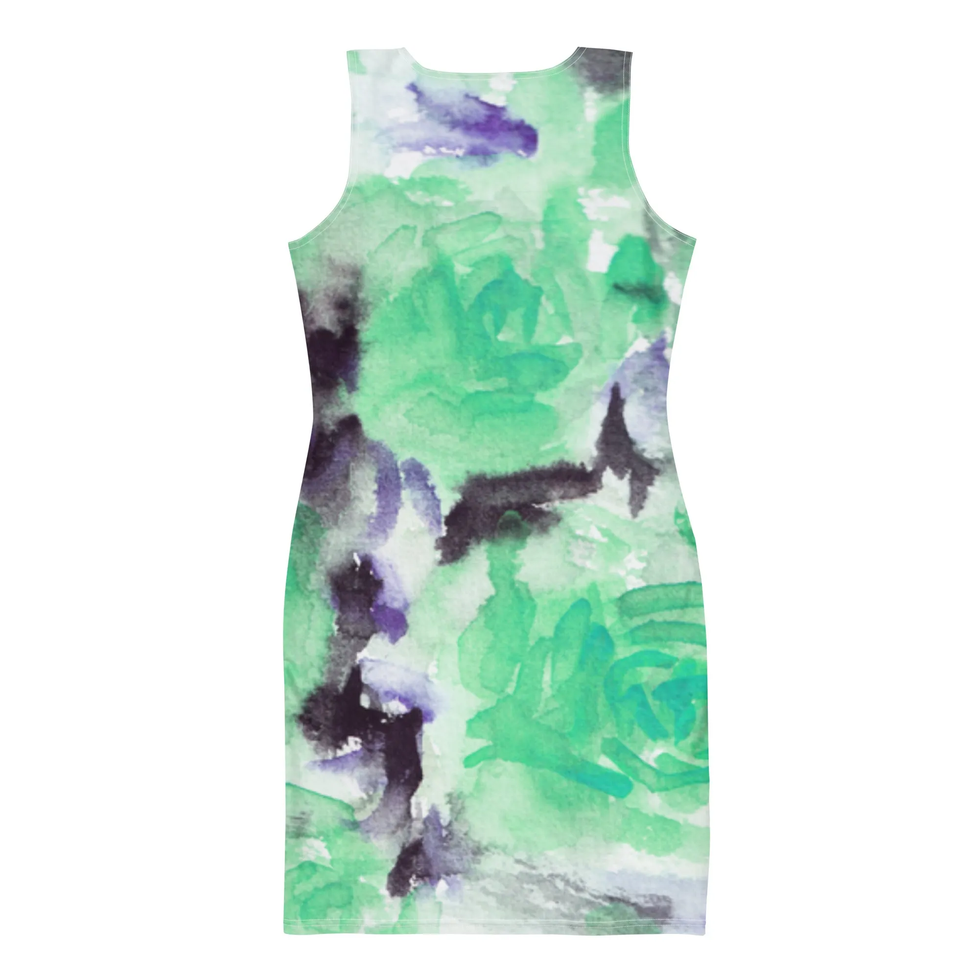 Turquoise Blue Rose Dress, Floral Rose Print Long Sleeveless Women's Dress-Made in USA/EU