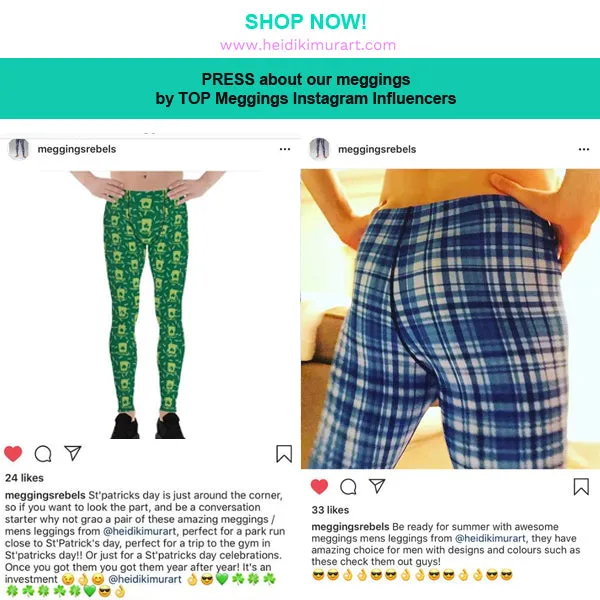 Turquoise Neon Blue Best Meggings, Solid Bright Blue Color Men's Running Leggings -Made in USA/EU