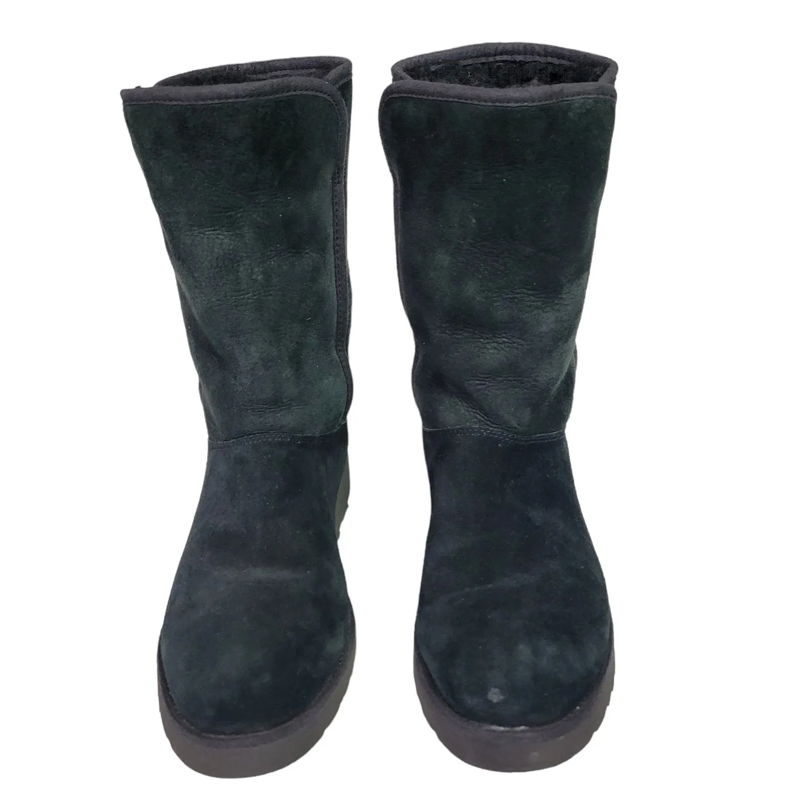 UGG Aimie Boots Black Wedge Heel Shearling Suede Sheepskin Fur Comfort Pull On Size 8