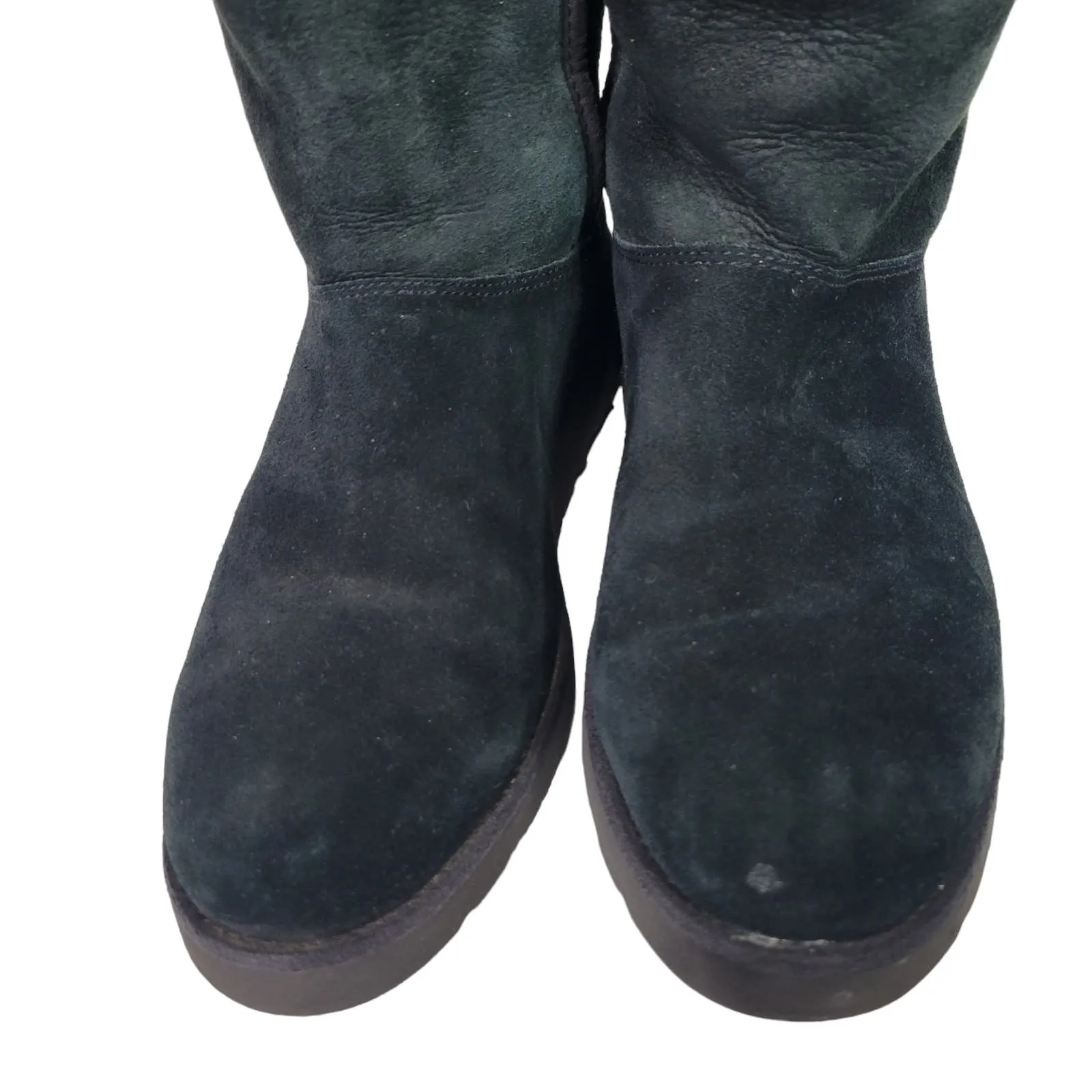UGG Aimie Boots Black Wedge Heel Shearling Suede Sheepskin Fur Comfort Pull On Size 8