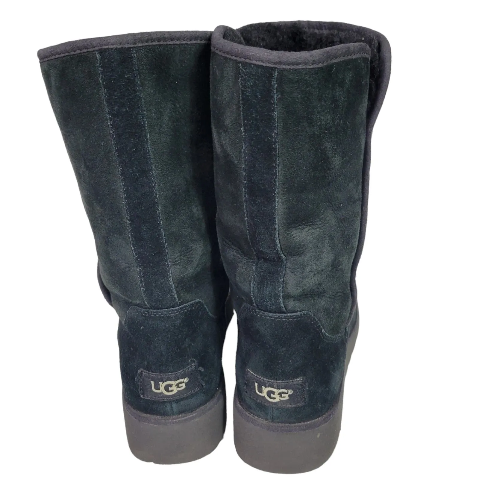 UGG Aimie Boots Black Wedge Heel Shearling Suede Sheepskin Fur Comfort Pull On Size 8