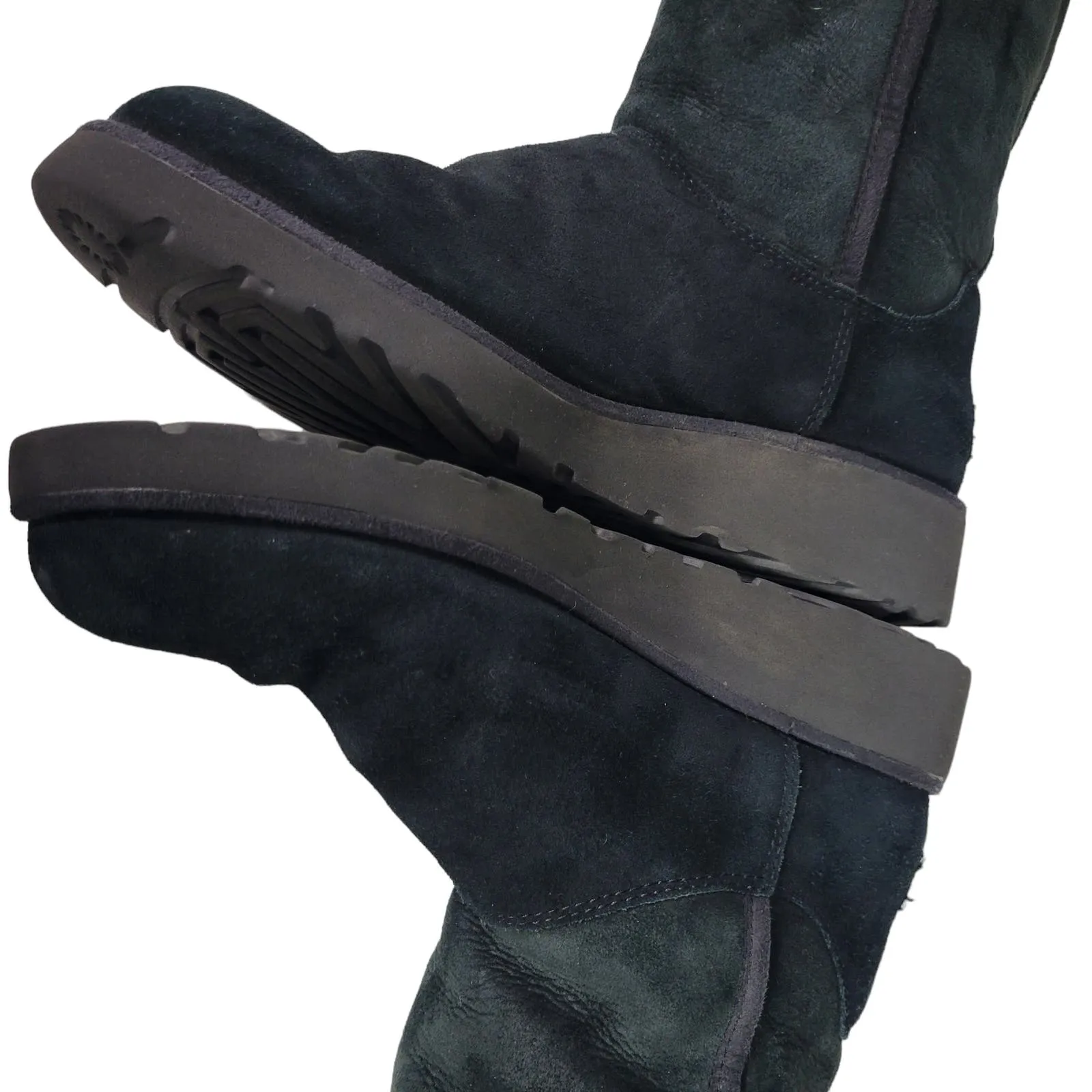 UGG Aimie Boots Black Wedge Heel Shearling Suede Sheepskin Fur Comfort Pull On Size 8