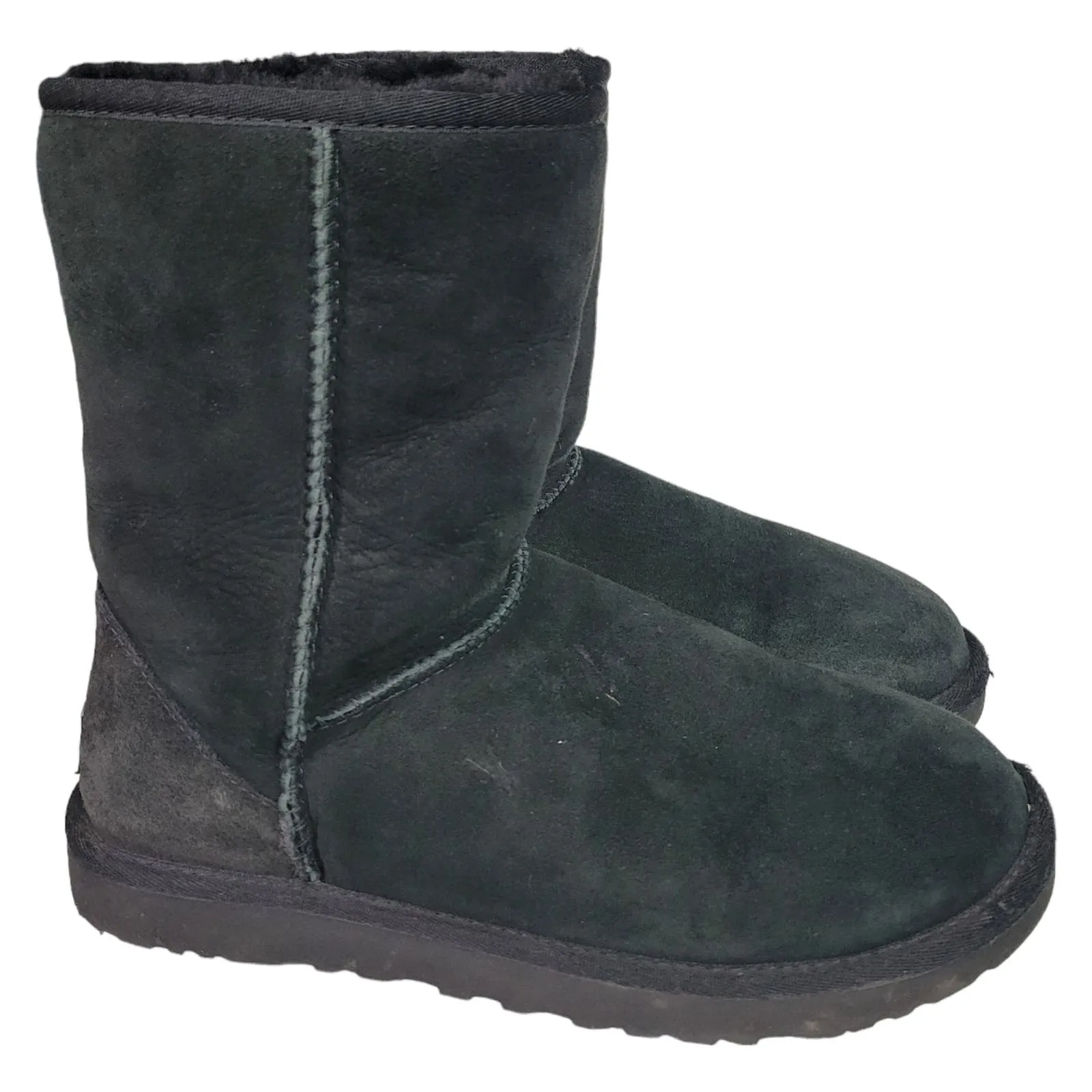 UGG Classic Short Boots Black Suede Shearling Sheepskin Fur Flat Comfort Size 8