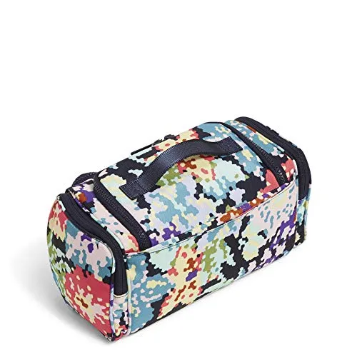 Vera Bradley Women's Recycled Lighten Up Reactive Large Travel Cosmetic Makeup Organizer Bag, Happy Blooms Cross-Stitch, One Size