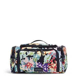 Vera Bradley Women's Recycled Lighten Up Reactive Large Travel Cosmetic Makeup Organizer Bag, Happy Blooms Cross-Stitch, One Size