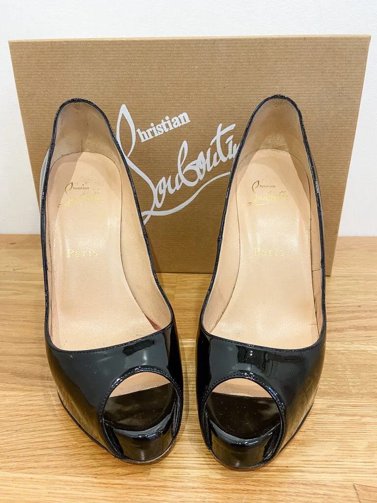 Very Prive 120 Patent Leather Peep Toe Stilettos (with box, orig. $745)
