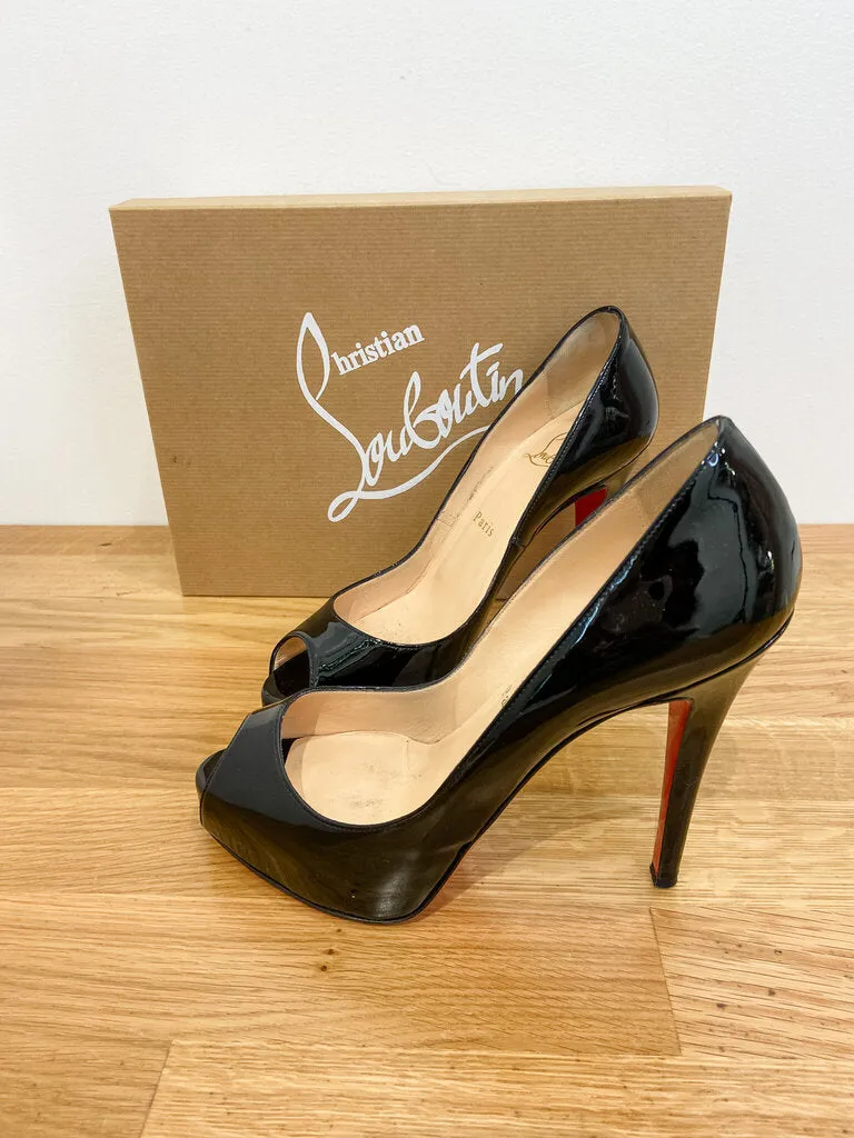 Very Prive 120 Patent Leather Peep Toe Stilettos (with box, orig. $745)
