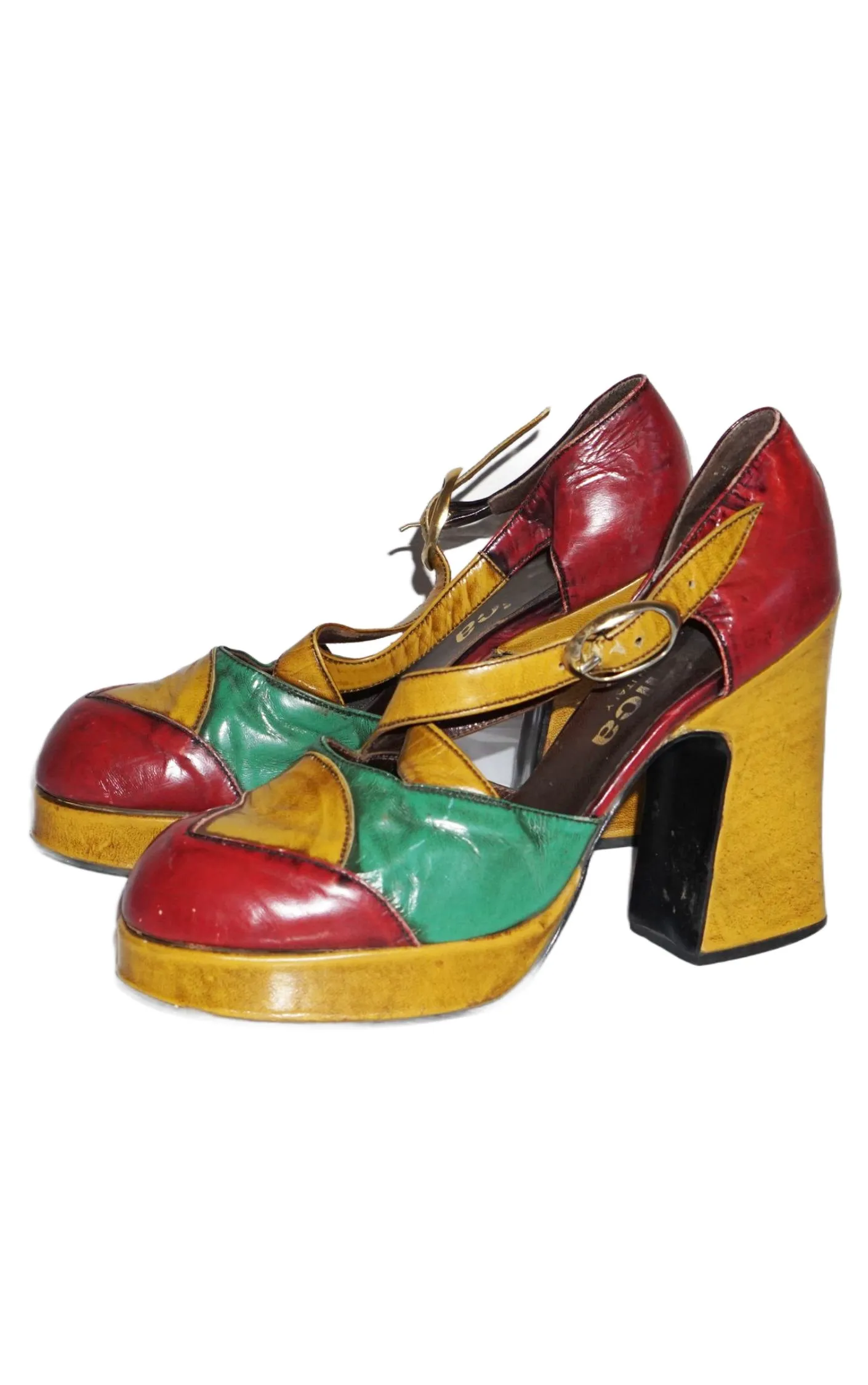VINTAGE 70s Disco Style Almond Toe Chunky Heel Sandals