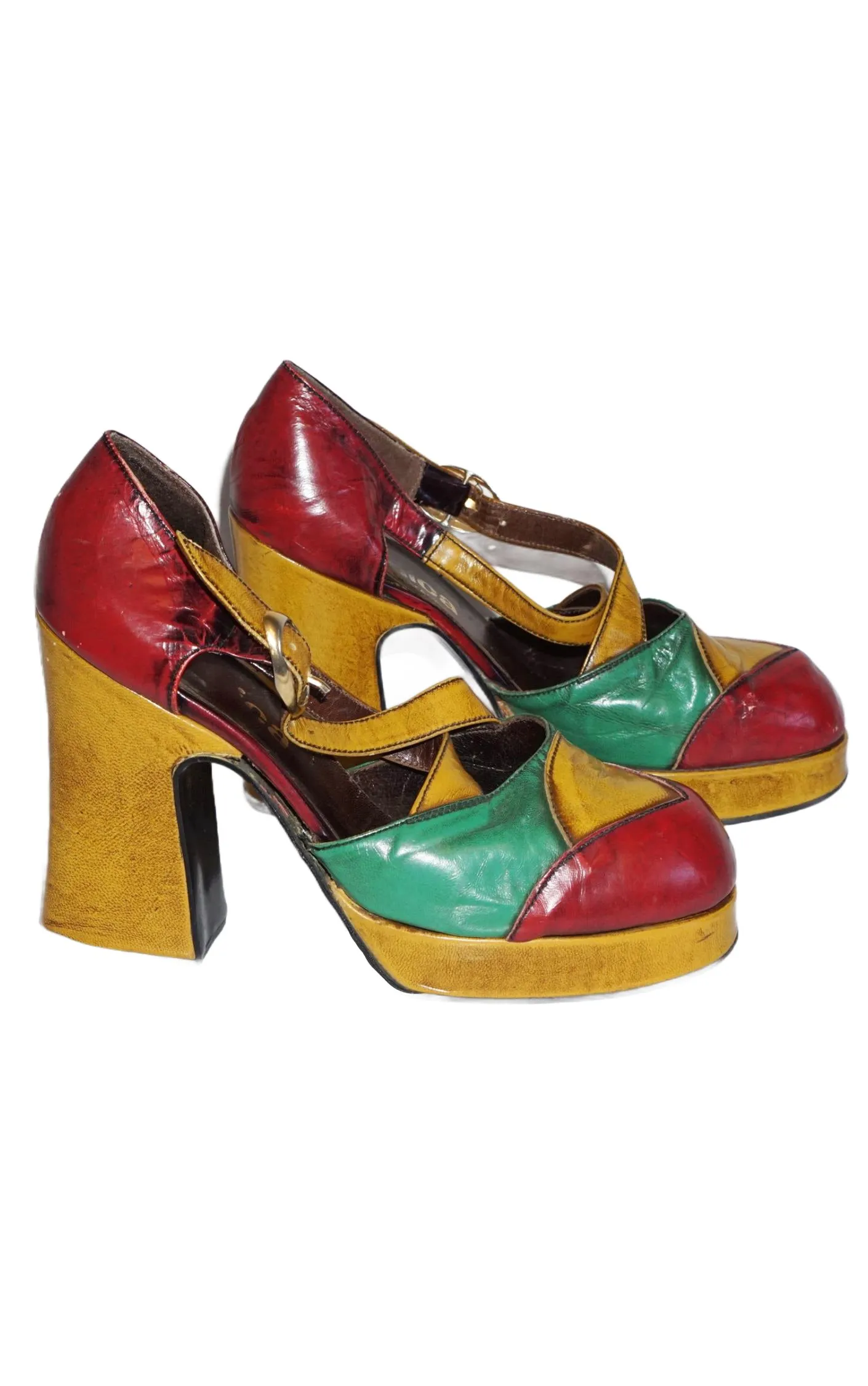 VINTAGE 70s Disco Style Almond Toe Chunky Heel Sandals