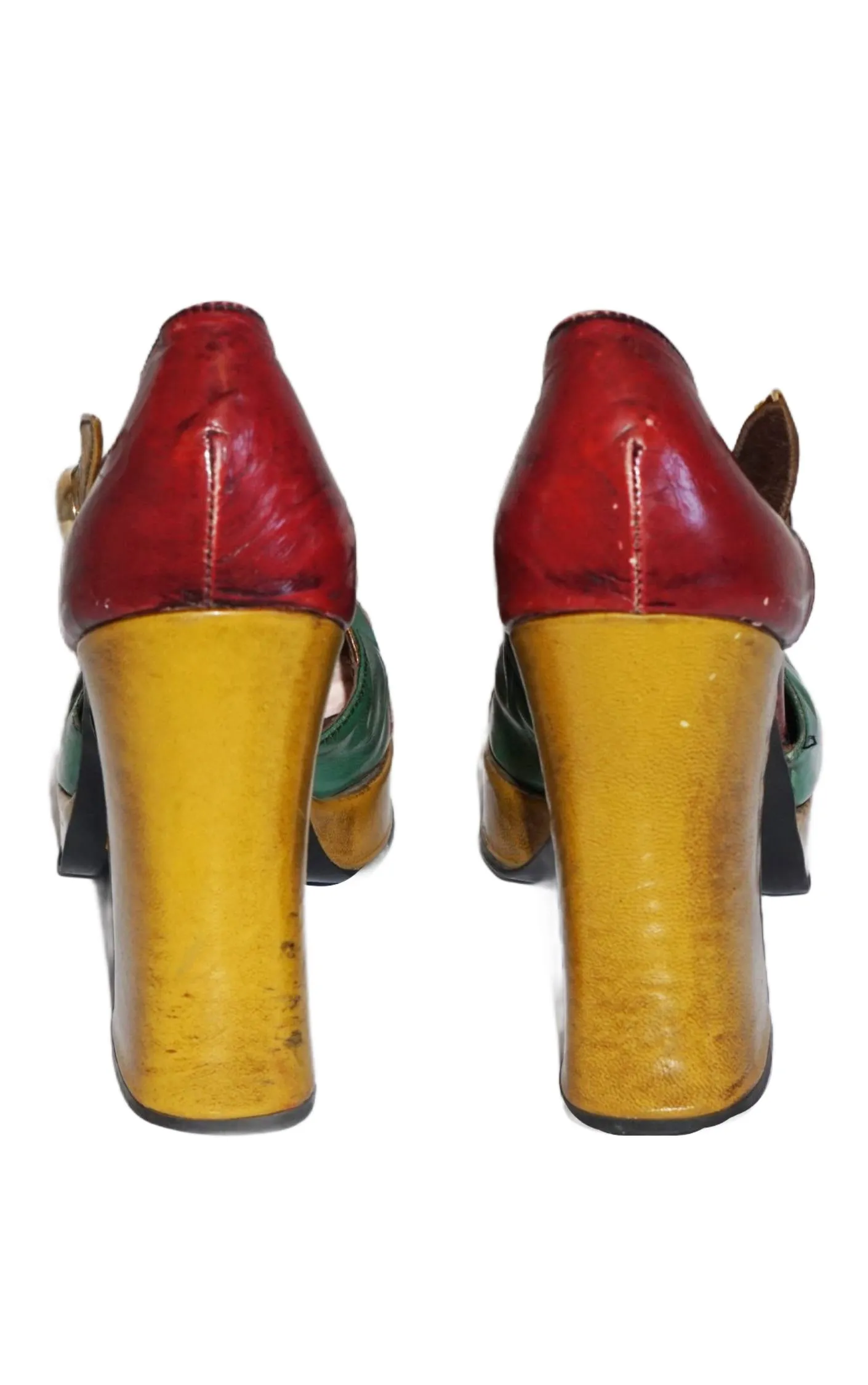 VINTAGE 70s Disco Style Almond Toe Chunky Heel Sandals