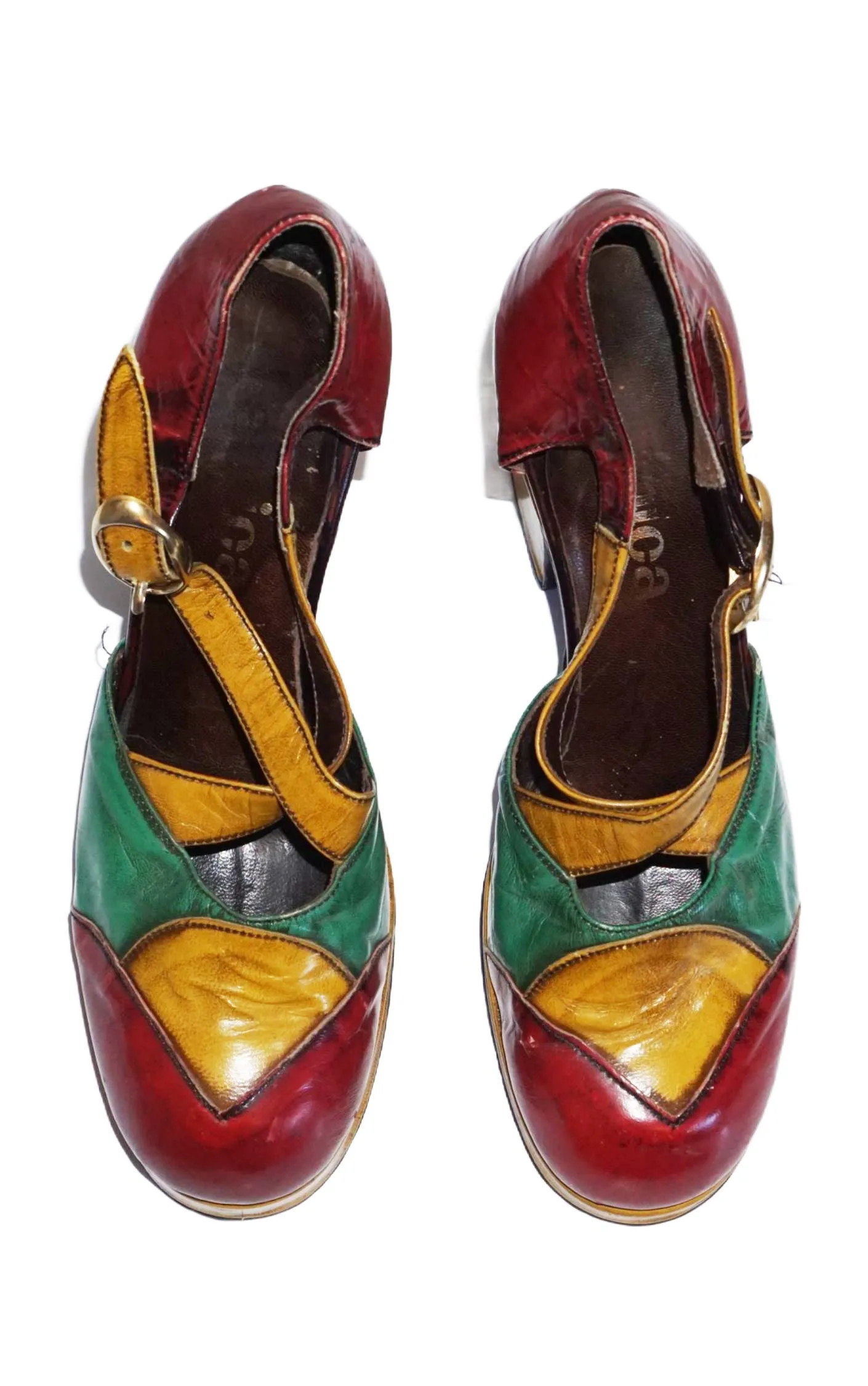 VINTAGE 70s Disco Style Almond Toe Chunky Heel Sandals