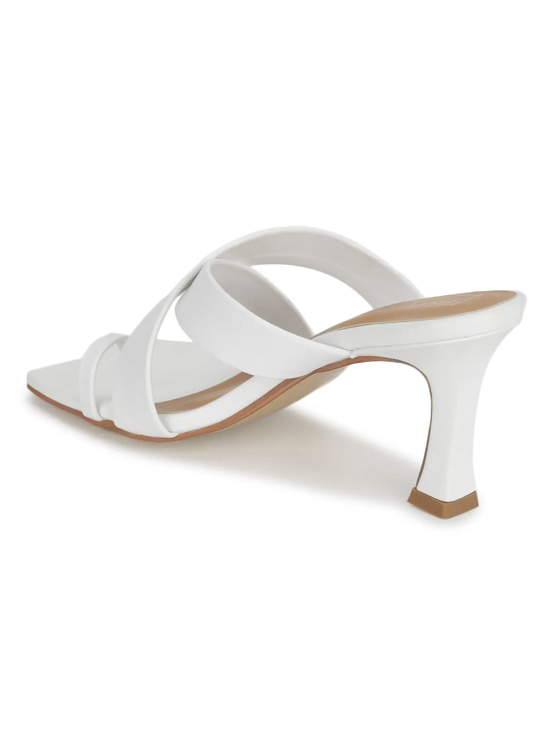 White PU Crossover Strap Solid Pattern Stiletto Mules (TC-SLC-A8-WHT)