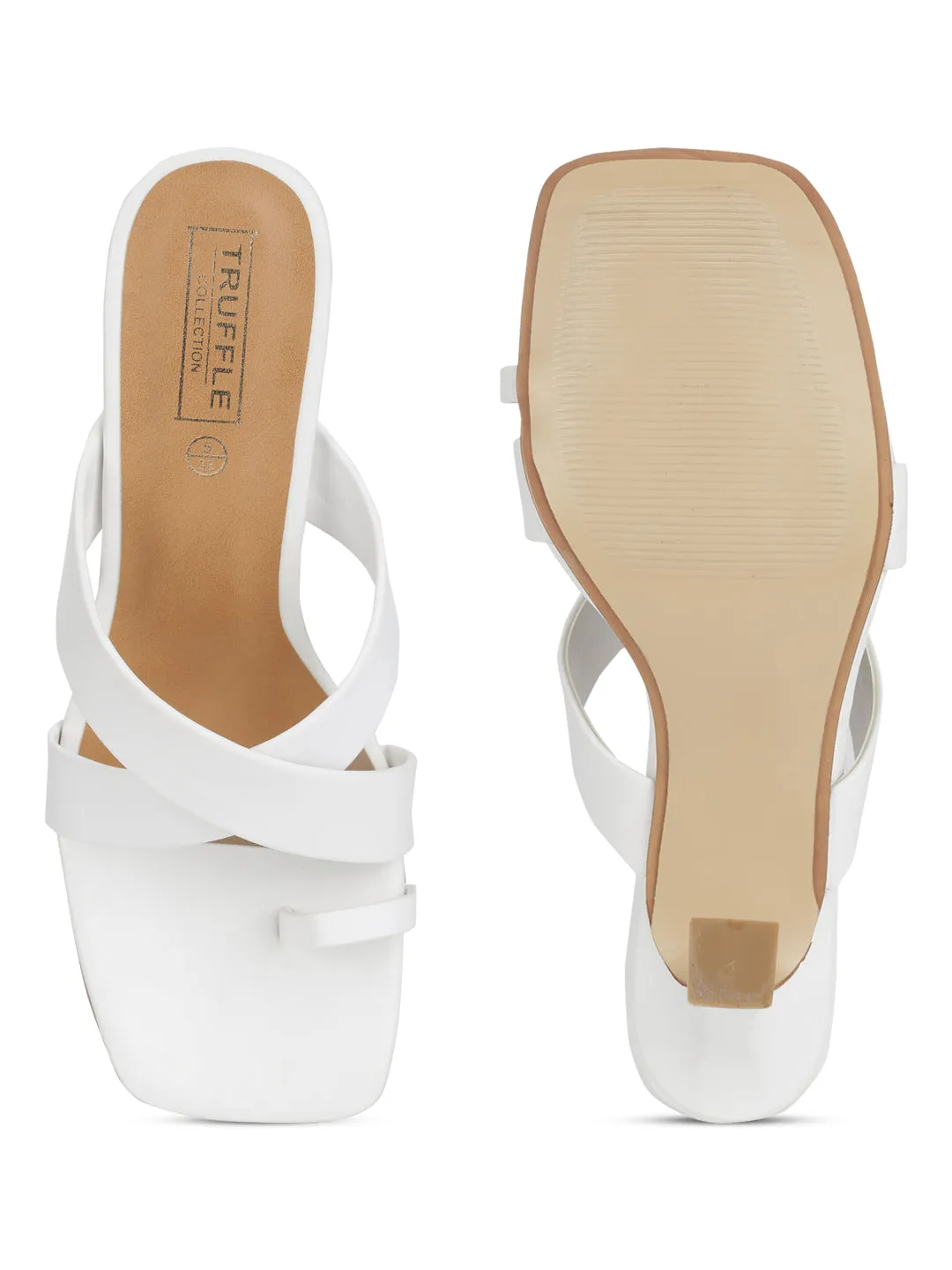 White PU Crossover Strap Solid Pattern Stiletto Mules (TC-SLC-A8-WHT)