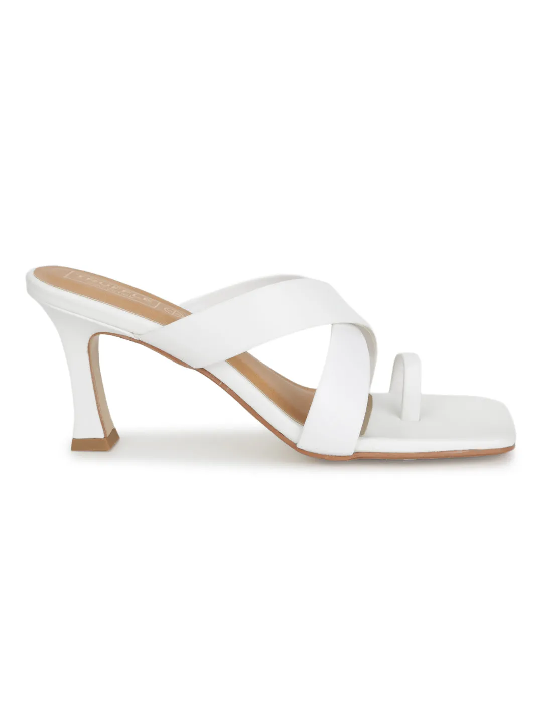 White PU Crossover Strap Solid Pattern Stiletto Mules (TC-SLC-A8-WHT)