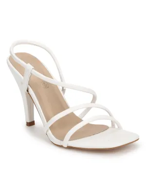 White PU Strappy Slip On Stilettos
