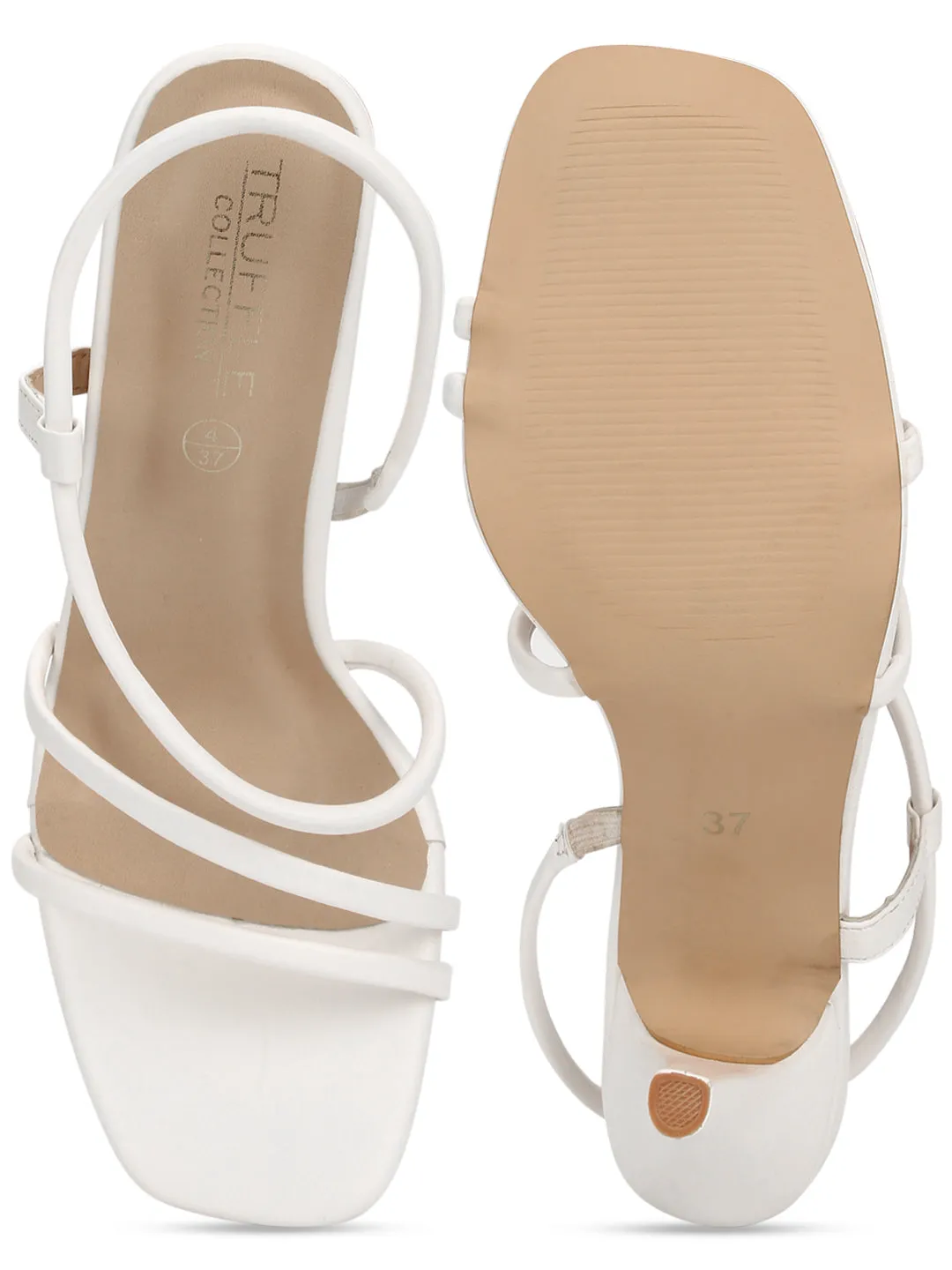 White PU Strappy Slip On Stilettos