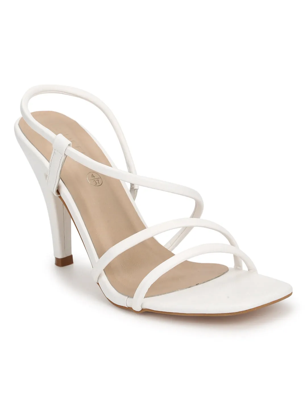 White PU Strappy Slip On Stilettos