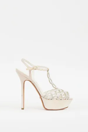 White Satin Crystal Vague Platform Heel