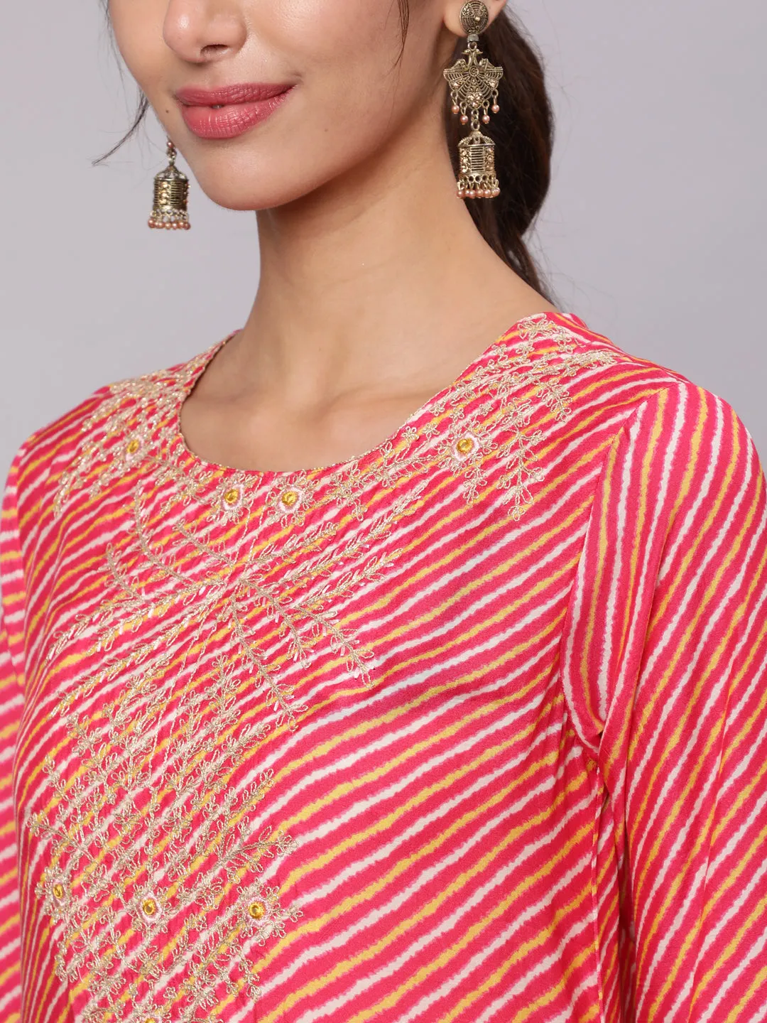 Women Pink Muslin Straight  Kurta Trouser & Dupatta Set