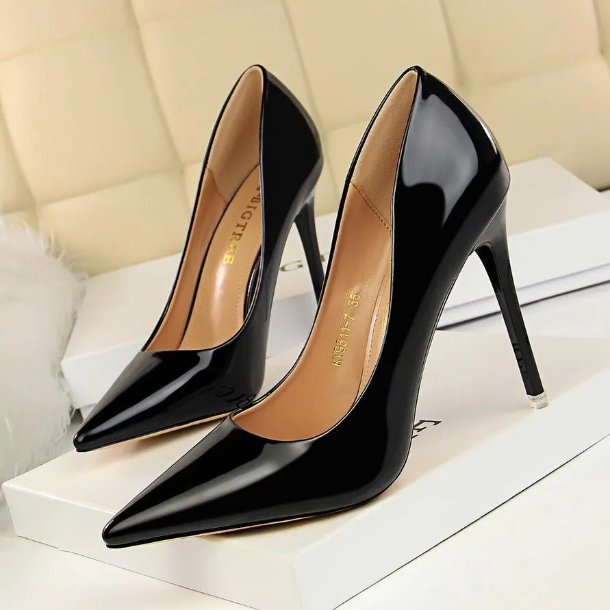 Women sexy champagne patent leather pointed toe high heel stilettos