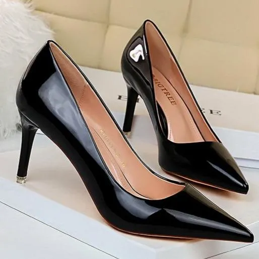 Women sexy champagne patent leather pointed toe high heel stilettos