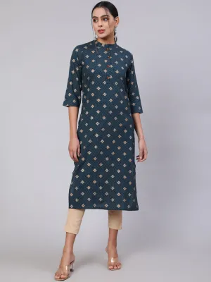 Women Teal Blue Rayon Straight Kurta