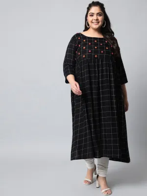 Women's Black Rayon Slub Straight Kurta