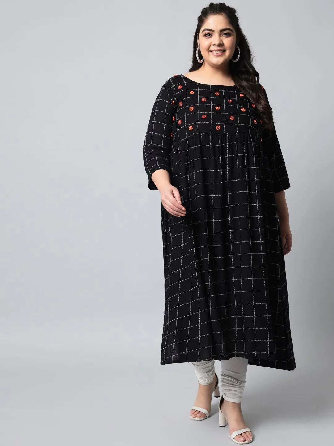 Women's Black Rayon Slub Straight Kurta