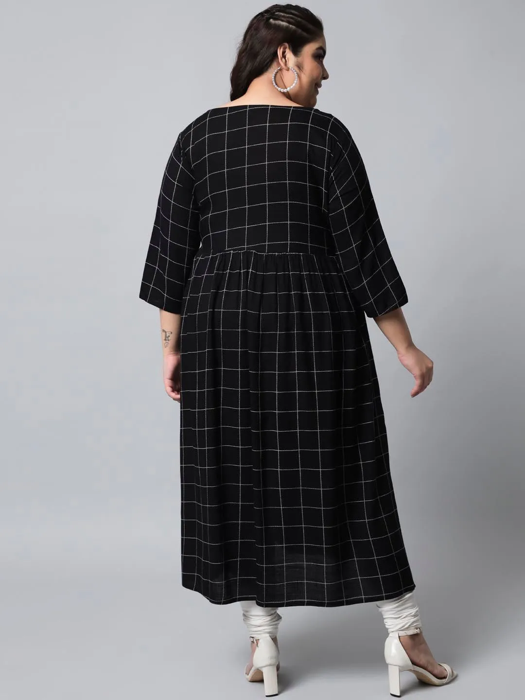 Women's Black Rayon Slub Straight Kurta