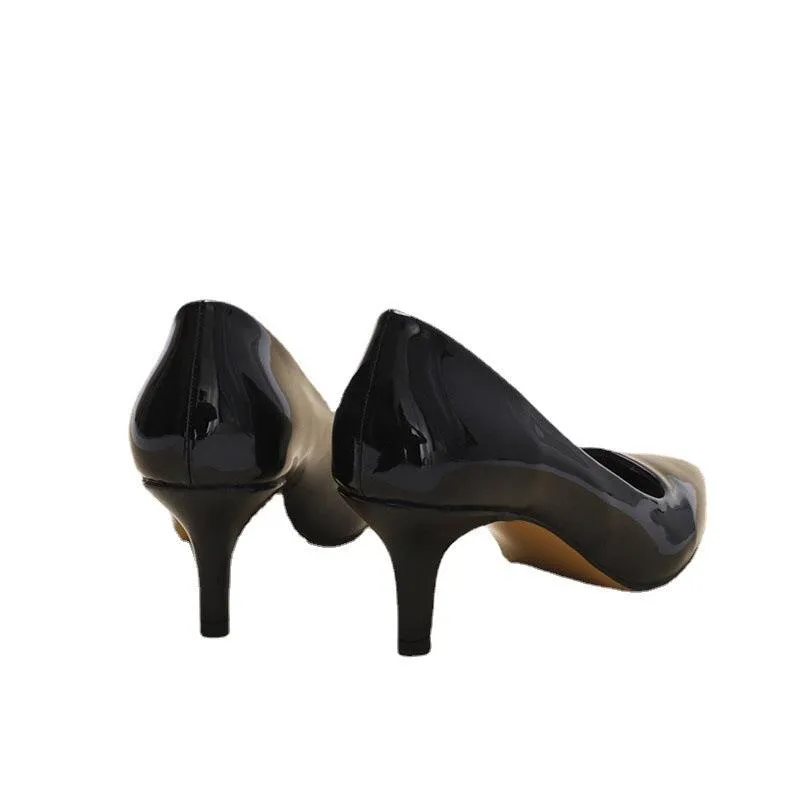 Women's Black Shiny Leather Pointed Toe Stilettos High Heels Shoe