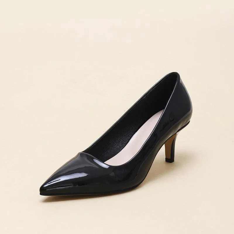 Women's Black Shiny Leather Pointed Toe Stilettos High Heels Shoe