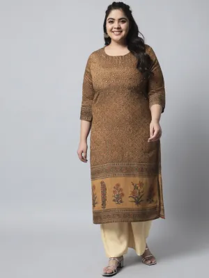 Women's Brown Silk Blend Straight Kurta