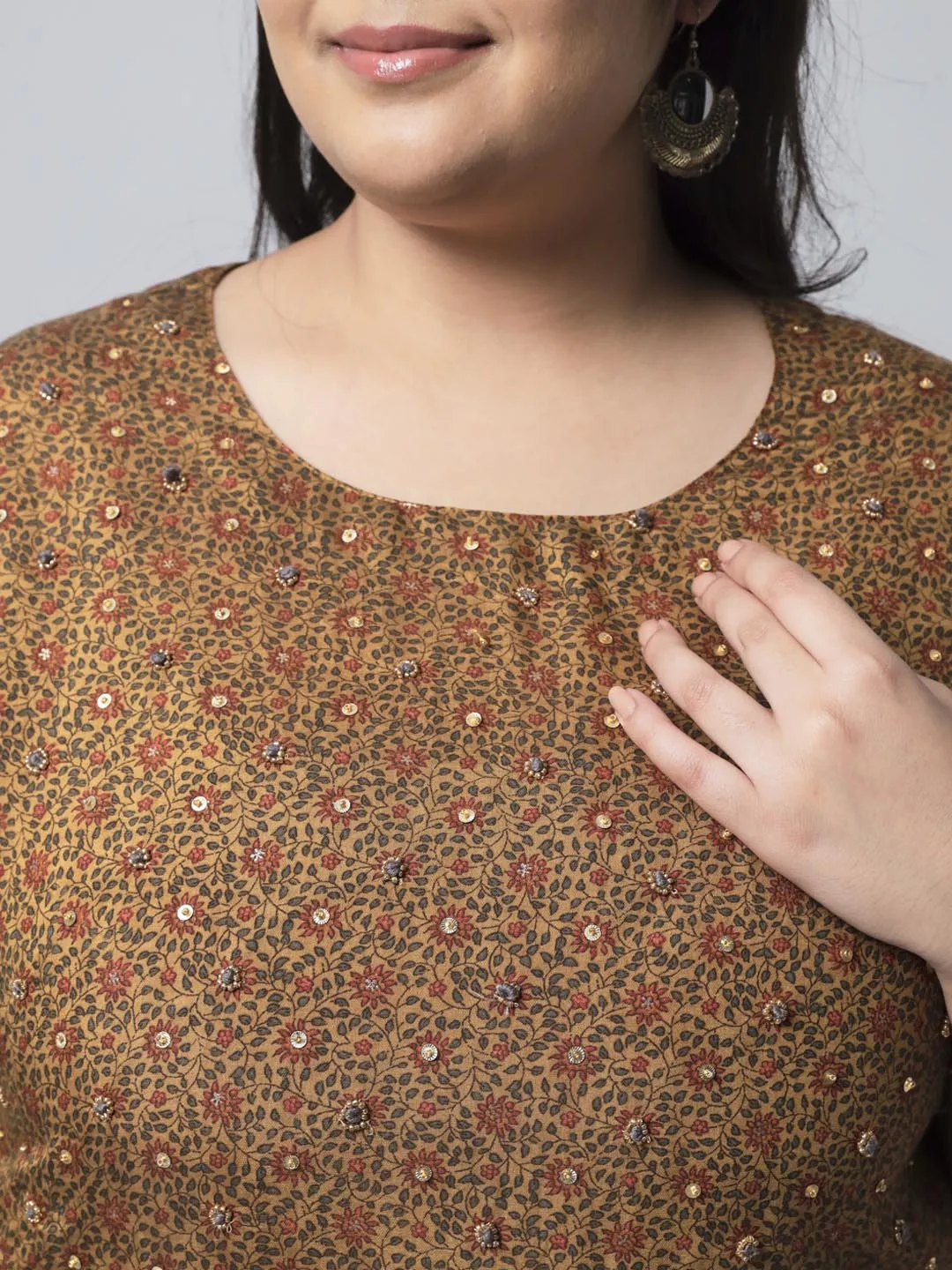 Women's Brown Silk Blend Straight Kurta